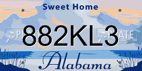882KL3 Alabama License Plate
