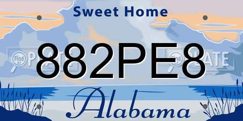882PE8 Alabama License Plate