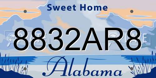 8832AR8 Alabama License Plate