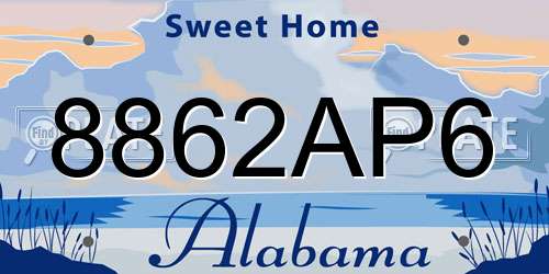 8862AP6 Alabama License Plate