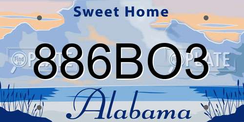 886BO3 Alabama License Plate