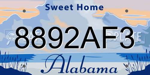 8892AF3 Alabama License Plate