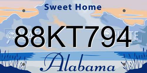 88KT794 Alabama License Plate
