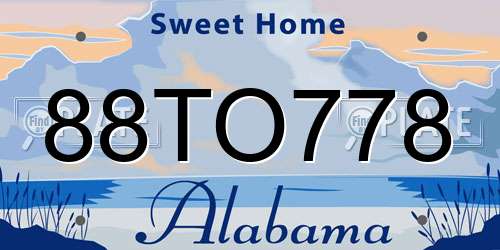 88TO778 Alabama License Plate