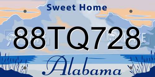 88TQ728 Alabama License Plate