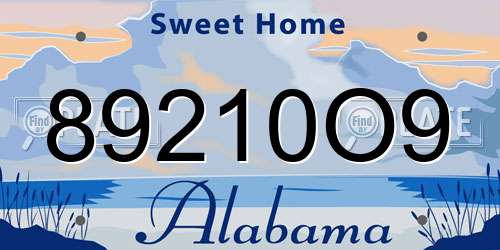 89210O9 Alabama License Plate