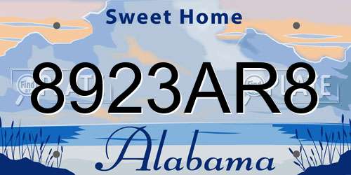 8923AR8 Alabama License Plate