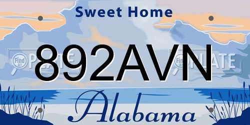 892AVN Alabama License Plate