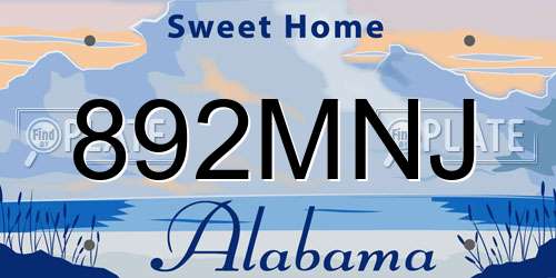 892MNJ Alabama License Plate