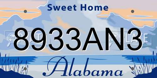 8933AN3 Alabama License Plate