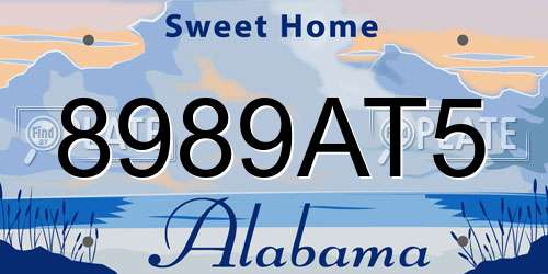 8989AT5 Alabama License Plate