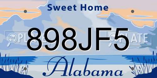 898JF5 Alabama License Plate