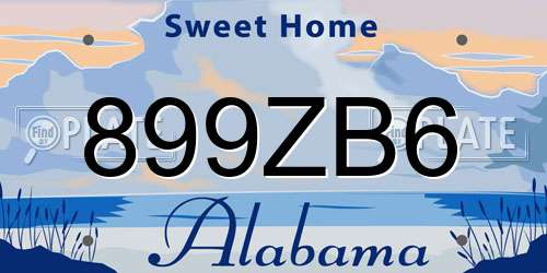 899ZB6 Alabama License Plate