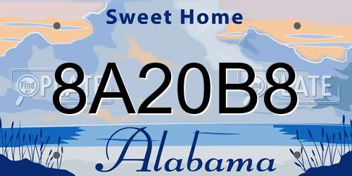 8A20B8 Alabama License Plate