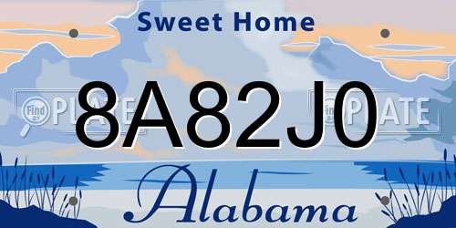 8A82J0 Alabama License Plate