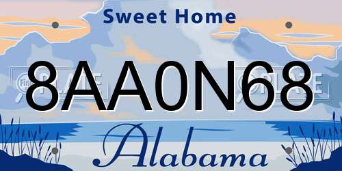 8AA0N68 Alabama License Plate