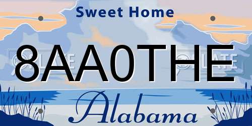 8AA0THE Alabama License Plate