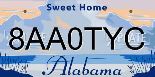 8AA0TYC Alabama License Plate