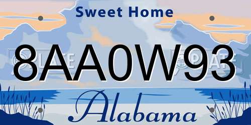 8AA0W93 Alabama License Plate