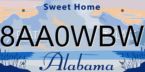 8AA0WBW Alabama License Plate
