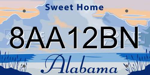 8AA12BN Alabama License Plate