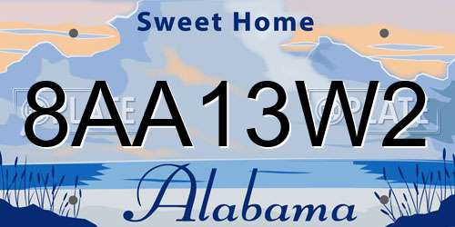 8AA13W2 Alabama License Plate