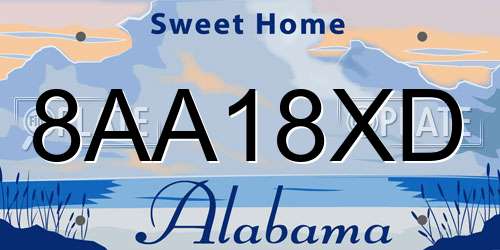8AA18XD Alabama License Plate