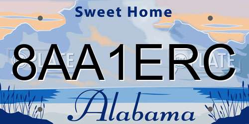 8AA1ERC Alabama License Plate