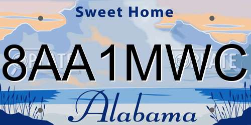 8AA1MWC Alabama License Plate