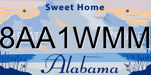 8AA1WMM Alabama License Plate