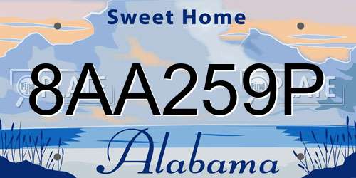 8AA259P Alabama License Plate