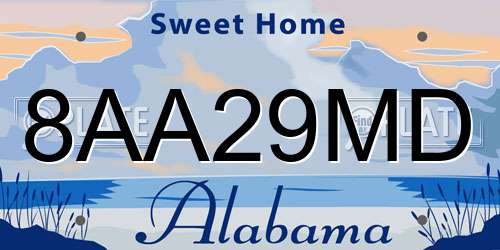 8AA29MD Alabama License Plate