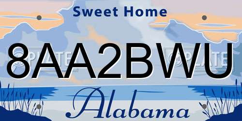 8AA2BWU Alabama License Plate