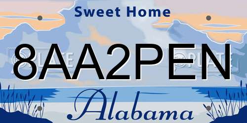 8AA2PEN Alabama License Plate