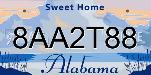8AA2T88 Alabama License Plate
