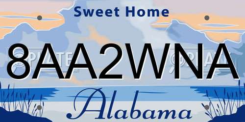 8AA2WNA Alabama License Plate