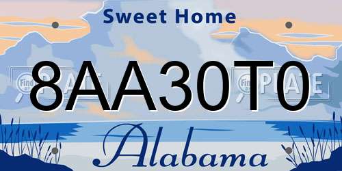 8AA30T0 Alabama License Plate