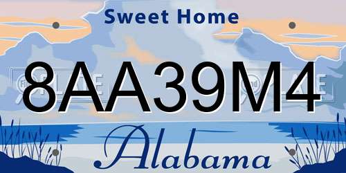 8AA39M4 Alabama License Plate