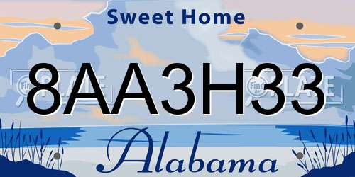 8AA3H33 Alabama License Plate