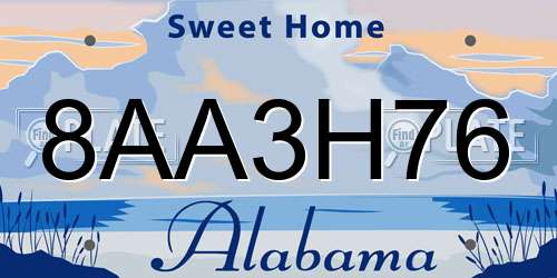 8AA3H76 Alabama License Plate