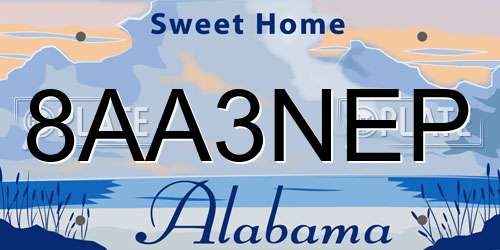 8AA3NEP Alabama License Plate