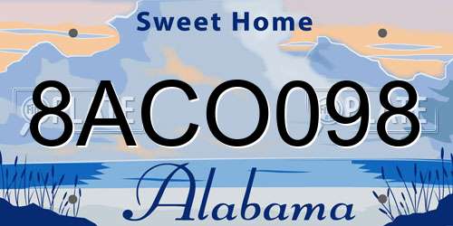 8ACO098 Alabama License Plate