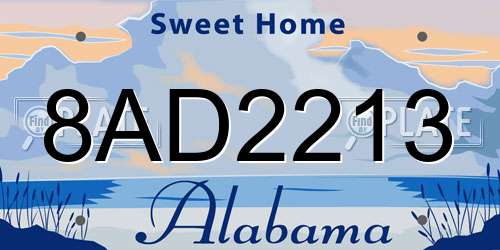 8AD2213 Alabama License Plate