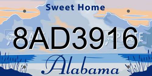 8AD3916 Alabama License Plate