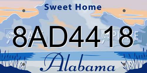 8AD4418 Alabama License Plate