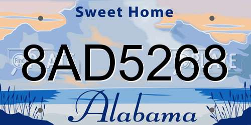 8AD5268 Alabama License Plate