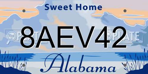 8AEV42 Alabama License Plate