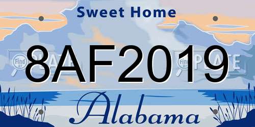 8AF2019 Alabama License Plate