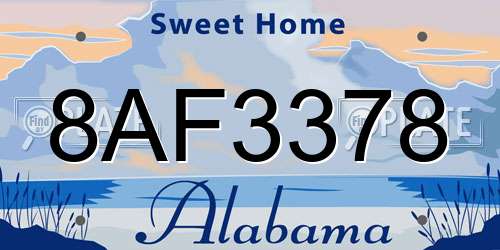 8AF3378 Alabama License Plate