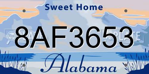 8AF3653 Alabama License Plate